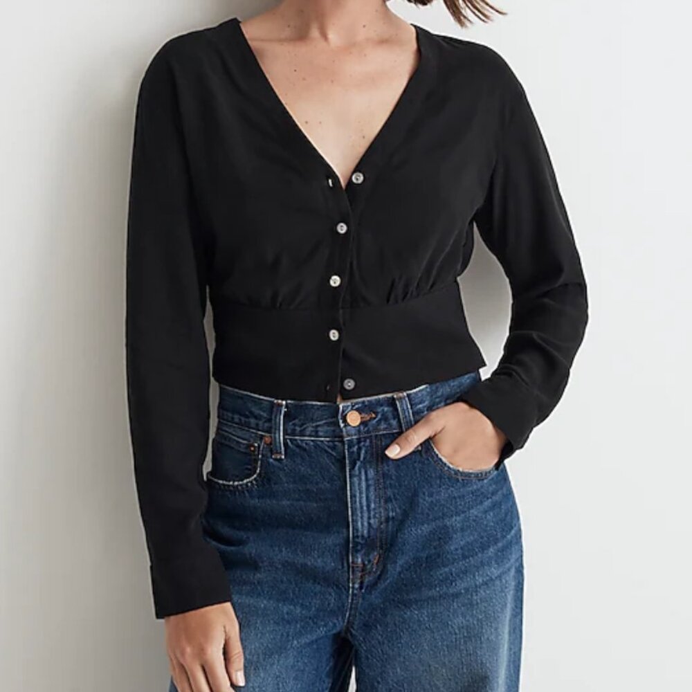 Madewell Lusterweave V-Neck Button-Front Shirt - size XXS (NWT)
